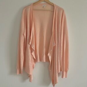 Garnet Hill Linen Drape-Front Cardigan Size XL Pink Lagenlook Beachy Boho